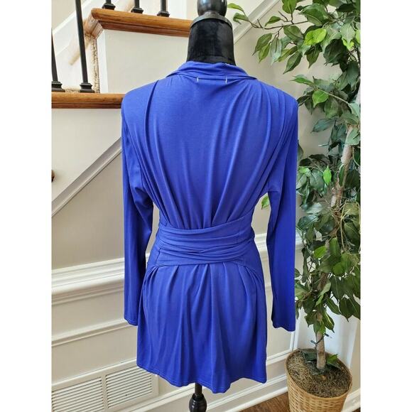 Romantic Hut Women's Solid Blue Polyester V-Neck Long Sleeve Knee Length Dress M - Picture 8 of 11